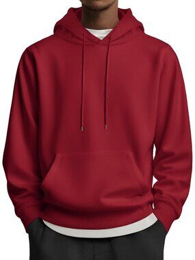 Coofandy Men's Red Pullover Long Sleeve Drawstring Hooded Sweatshirts